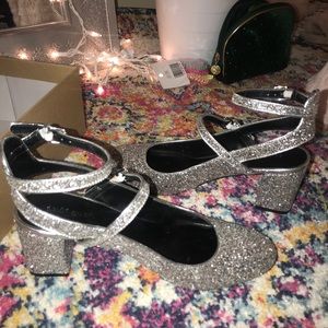 Silver Sparkly Chunky Heels